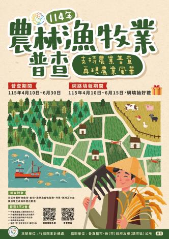 「114年農林漁牧業普查」來囉!!請民眾協助配合。