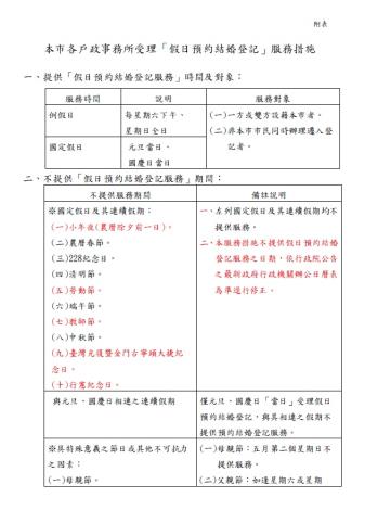 📣本市114年起各戶政事務所受理「假日預約結婚登記」服務措施更動📣