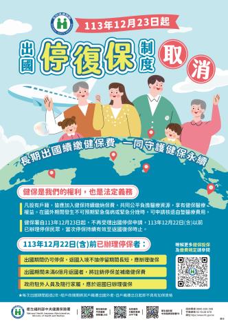 自113年12月23日起健保出國停復保制度取消!!!