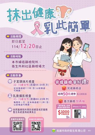 高雄市政府衛生局「抹出健康 乳此簡單」篩檢活動開跑了~