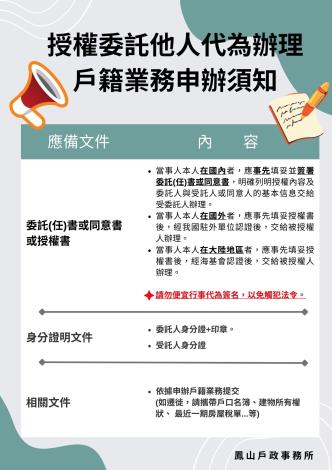 【戶政宣導】授權委託(同意)他人代為辦理戶政業務時重要事項須知!!