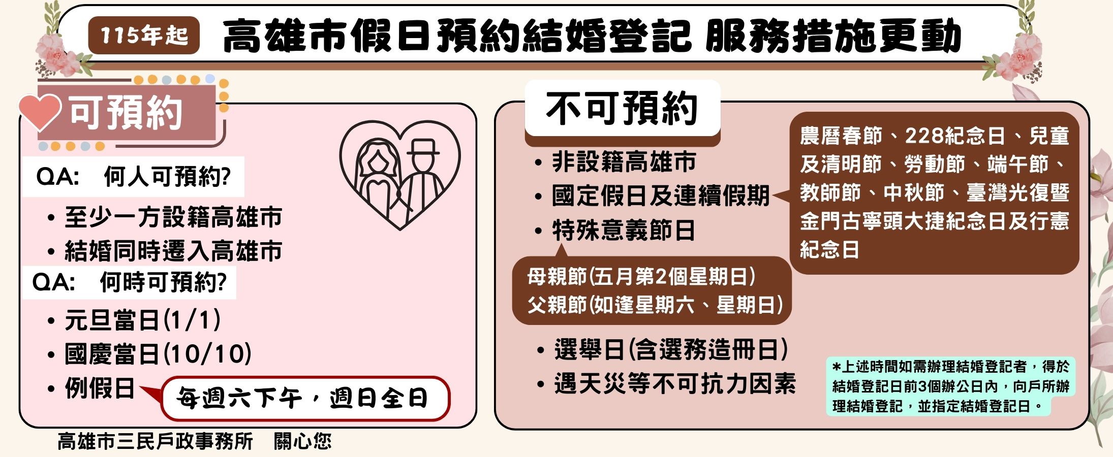 高雄市假日預約結婚登記服務措施宣導