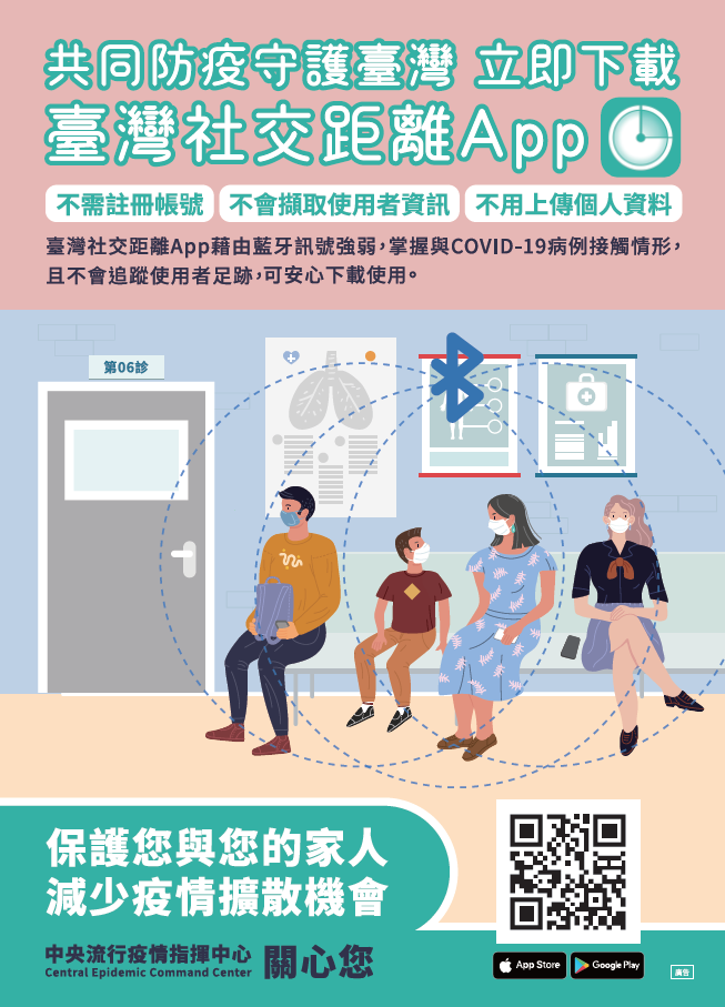 [台灣社交距離APP]已優化服務功能，歡迎民眾踴躍下載使用，開啟藍芽，提升自主防疫能力!