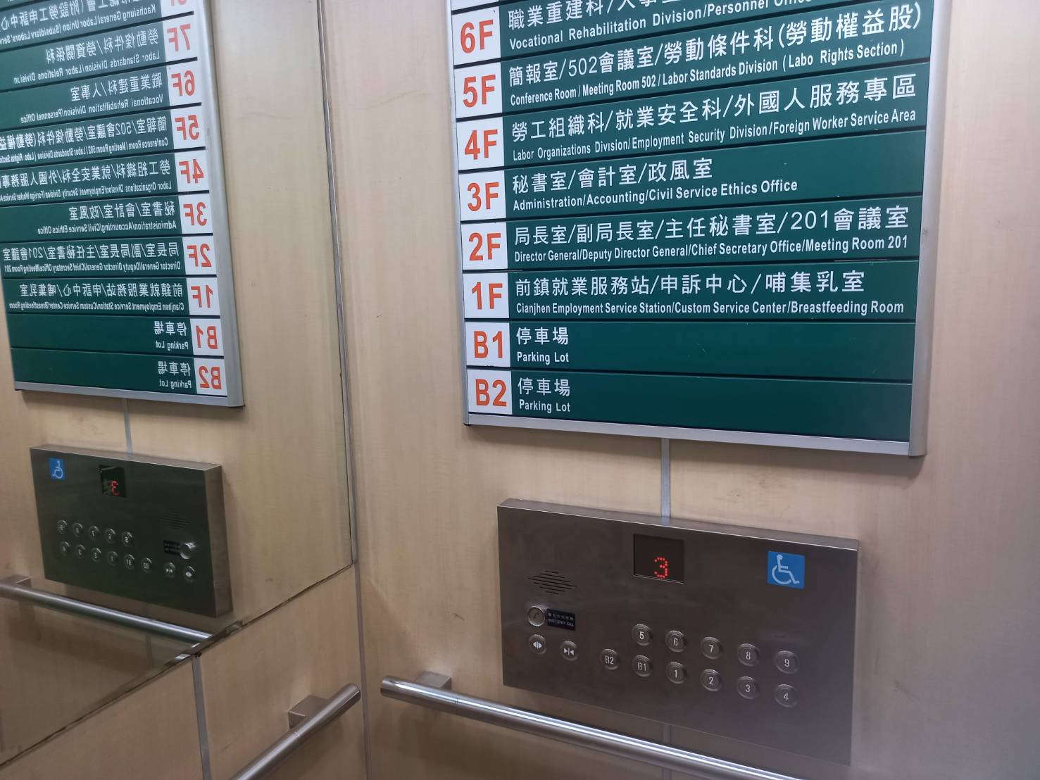 電梯（內部）乘坐輪椅用按鈕