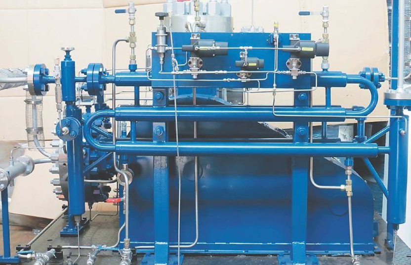 元寧企業研發工作壓力高達400KG的氫氣壓縮機。圖／元寧提供