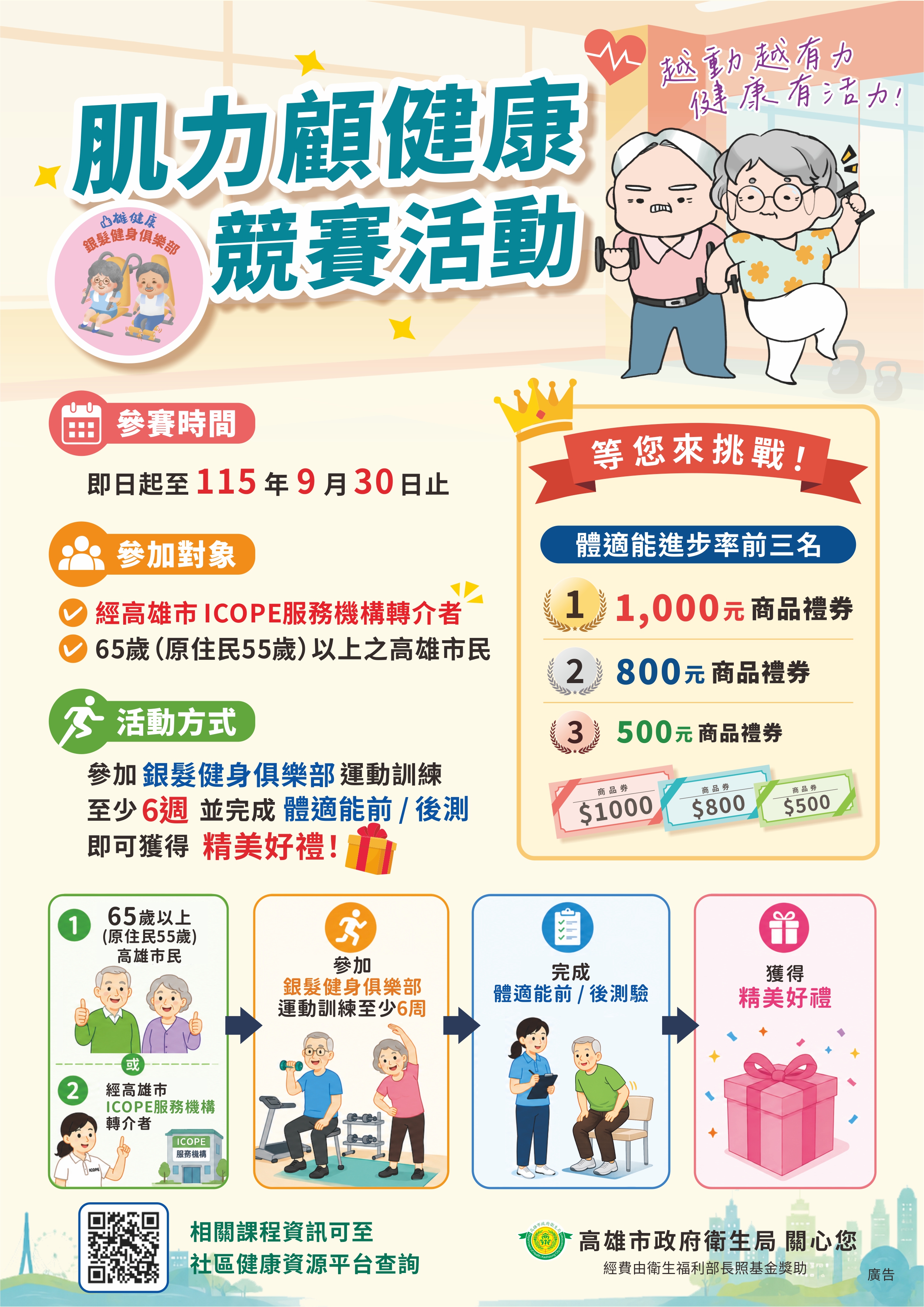 3-肌力顧健康活動宣傳海報，鼓勵長者踴躍參與。