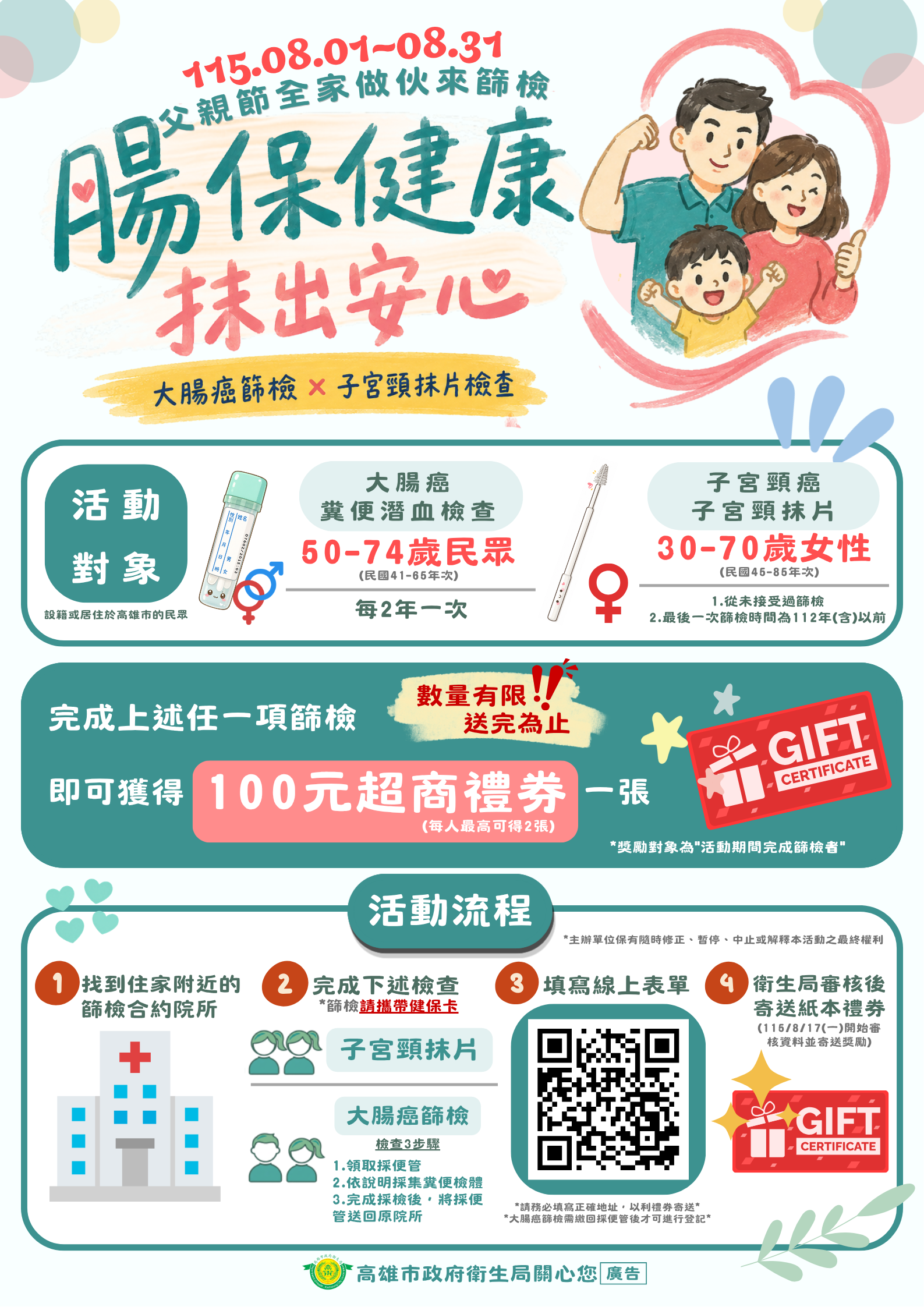 「腸保健康抹出安心-全家做伙來篩檢」癌症篩檢獎勵活動宣傳單張 「腸保健康抹出安心-全家做伙來篩檢」癌症篩檢獎勵活動宣傳單張