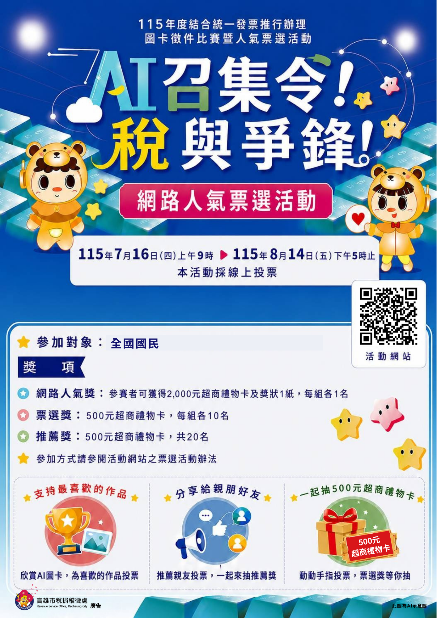 高雄市稅捐稽徵處舉辦「AI召集令！稅與爭鋒！」租稅圖卡網路人氣票選活動！