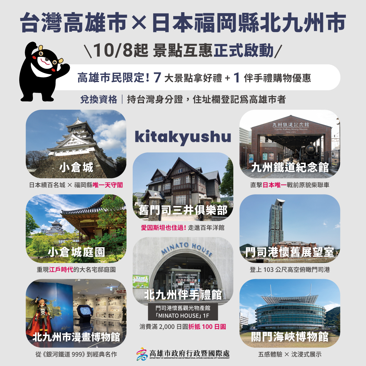 日本福岡縣北九州市指定7處景點贈限定小禮及1處伴手禮館購物優惠