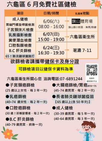 六龜區115年6月免費健康檢查
