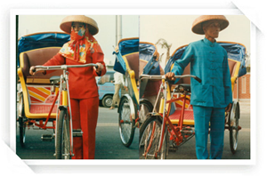 近代男女裝扮三輪車